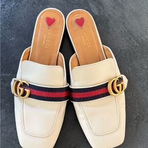 Gucci Women's Cream Leather Mules with Gold Accent